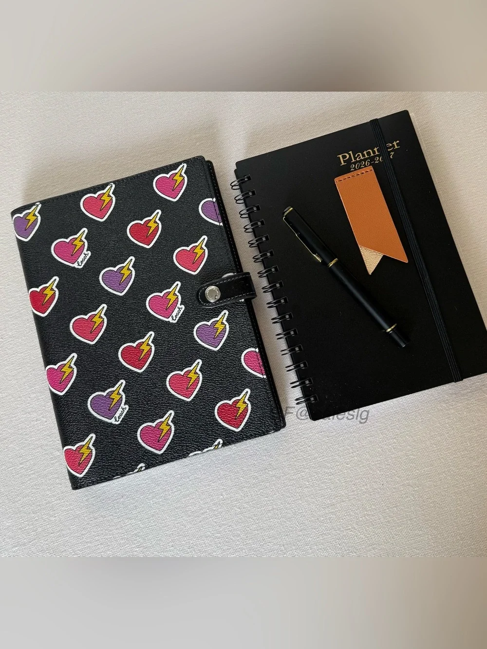 NWT Coach Heart Bolt Print Notebook w/ Insert & Planner Black/Red CW543
